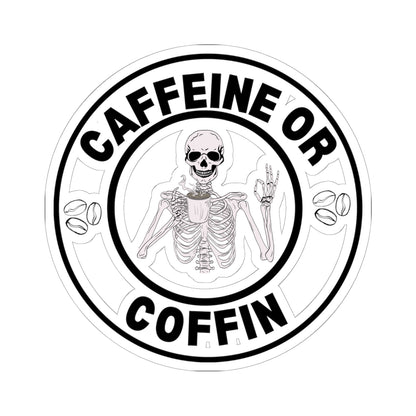 Gothic Coffee Kiss-Cut Stickers - Caffeine or Coffin Decal, Skull Design, Laptop Stickers, Gifts for Coffee Lovers, Halloween Decor