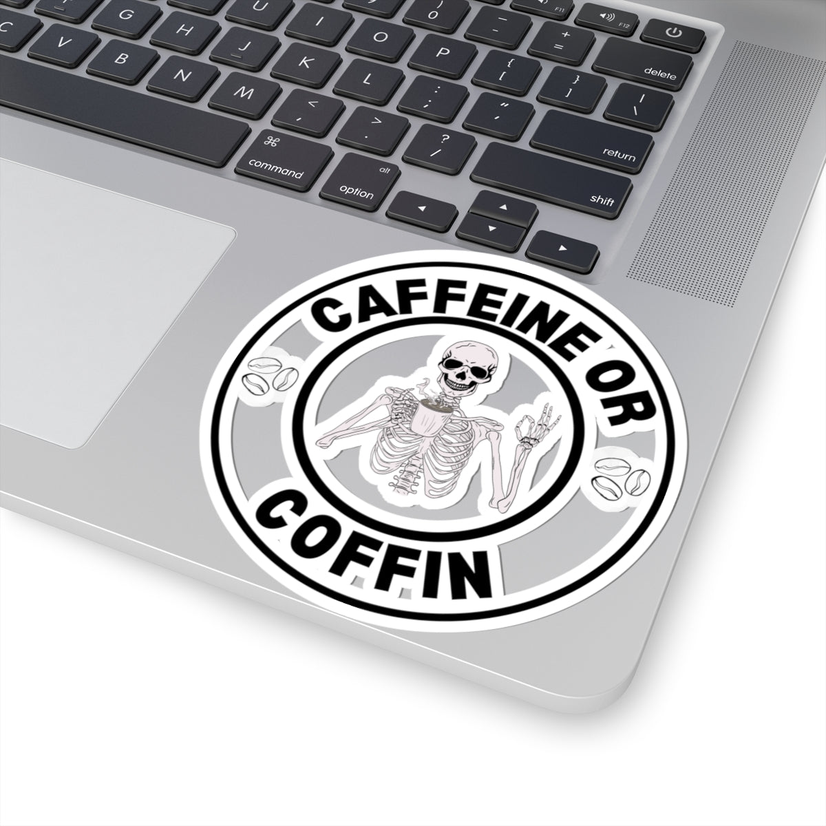 Gothic Coffee Kiss-Cut Stickers - Caffeine or Coffin Decal, Skull Design, Laptop Stickers, Gifts for Coffee Lovers, Halloween Decor