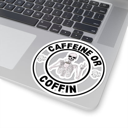 Gothic Coffee Kiss-Cut Stickers - Caffeine or Coffin Decal, Skull Design, Laptop Stickers, Gifts for Coffee Lovers, Halloween Decor