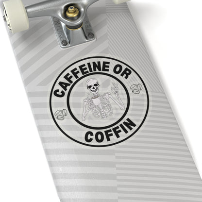 Gothic Coffee Kiss-Cut Stickers - Caffeine or Coffin Decal, Skull Design, Laptop Stickers, Gifts for Coffee Lovers, Halloween Decor