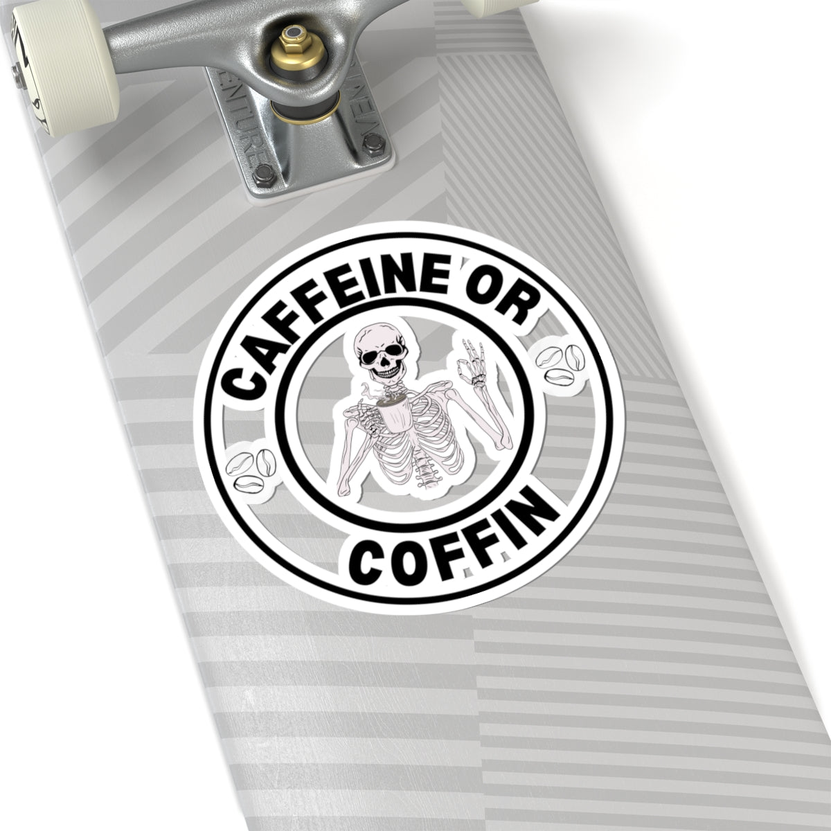 Gothic Coffee Kiss-Cut Stickers - Caffeine or Coffin Decal, Skull Design, Laptop Stickers, Gifts for Coffee Lovers, Halloween Decor
