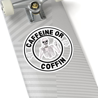 Gothic Coffee Kiss-Cut Stickers - Caffeine or Coffin Decal, Skull Design, Laptop Stickers, Gifts for Coffee Lovers, Halloween Decor