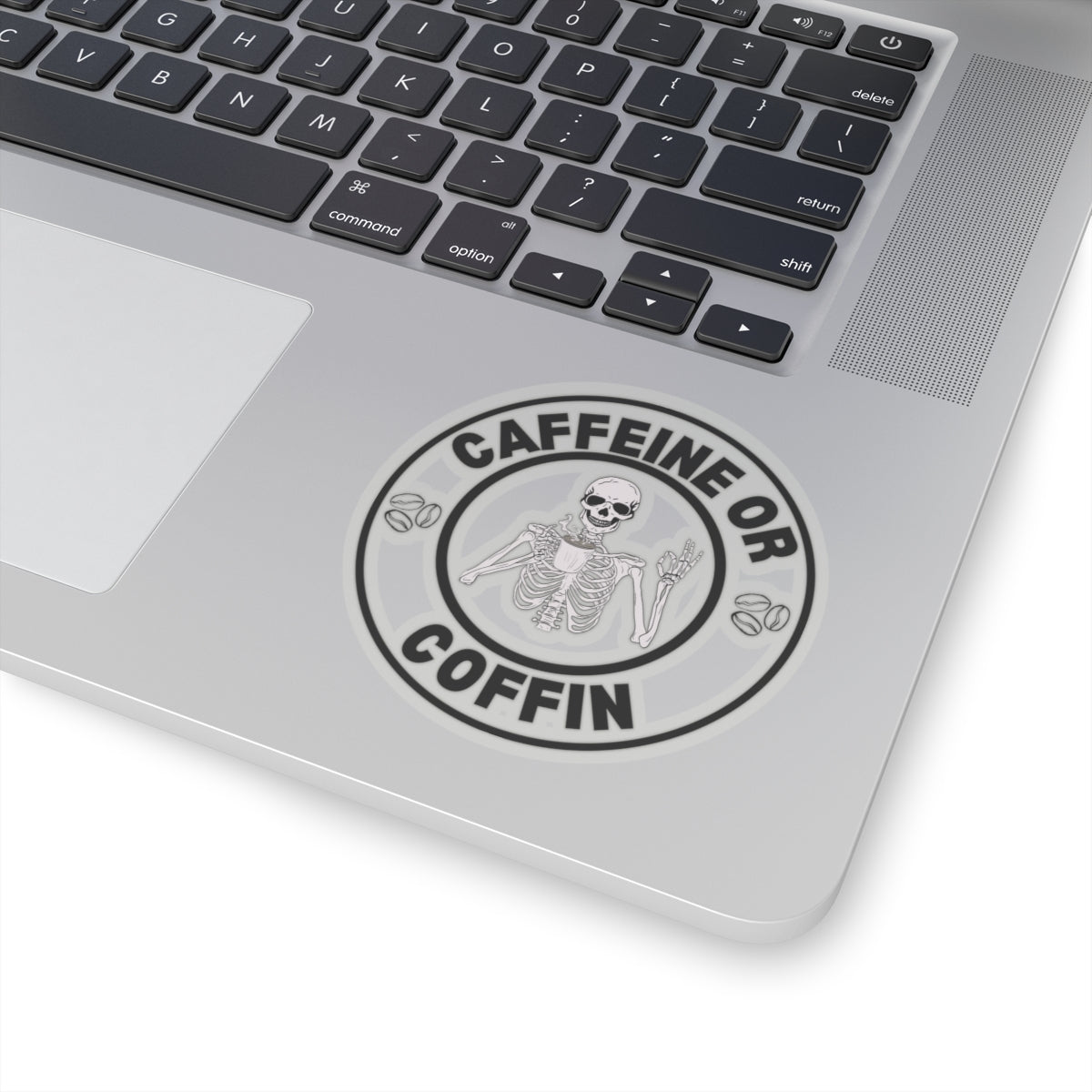 Gothic Coffee Kiss-Cut Stickers - Caffeine or Coffin Decal, Skull Design, Laptop Stickers, Gifts for Coffee Lovers, Halloween Decor