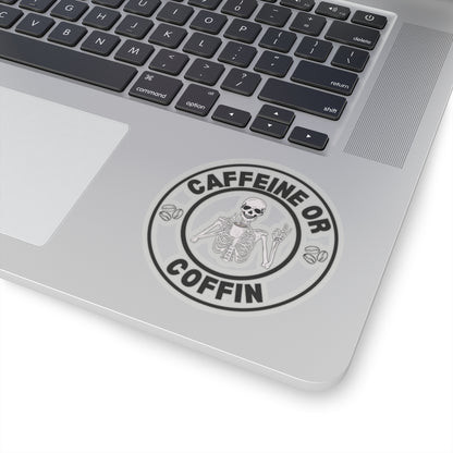 Gothic Coffee Kiss-Cut Stickers - Caffeine or Coffin Decal, Skull Design, Laptop Stickers, Gifts for Coffee Lovers, Halloween Decor