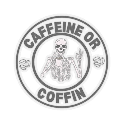 Gothic Coffee Kiss-Cut Stickers - Caffeine or Coffin Decal, Skull Design, Laptop Stickers, Gifts for Coffee Lovers, Halloween Decor