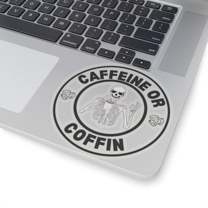 Gothic Coffee Kiss-Cut Stickers - Caffeine or Coffin Decal, Skull Design, Laptop Stickers, Gifts for Coffee Lovers, Halloween Decor