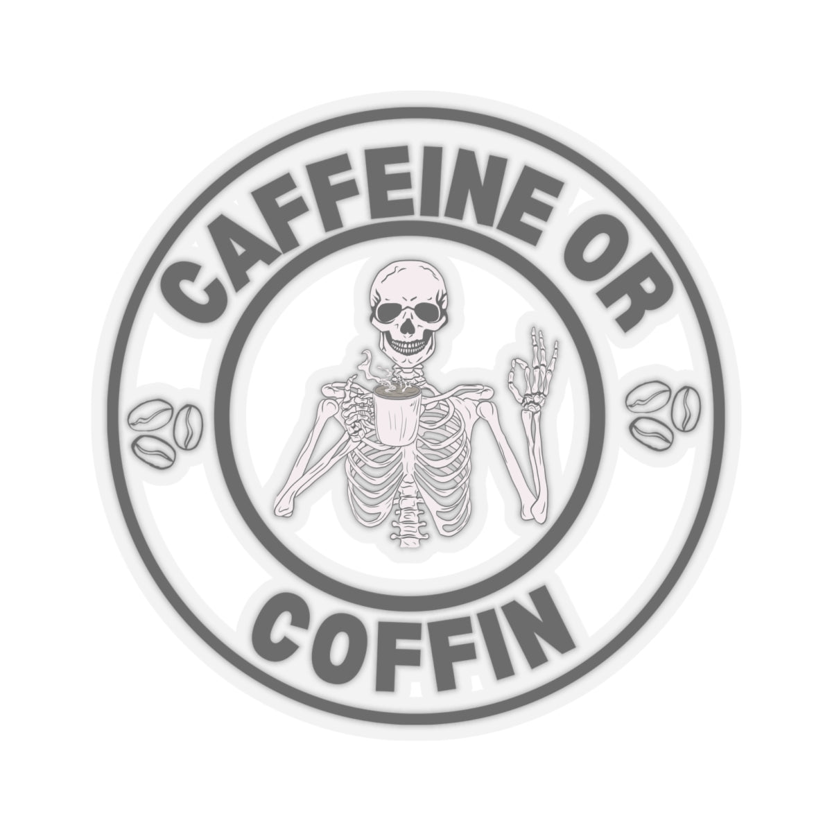 Gothic Coffee Kiss-Cut Stickers - Caffeine or Coffin Decal, Skull Design, Laptop Stickers, Gifts for Coffee Lovers, Halloween Decor
