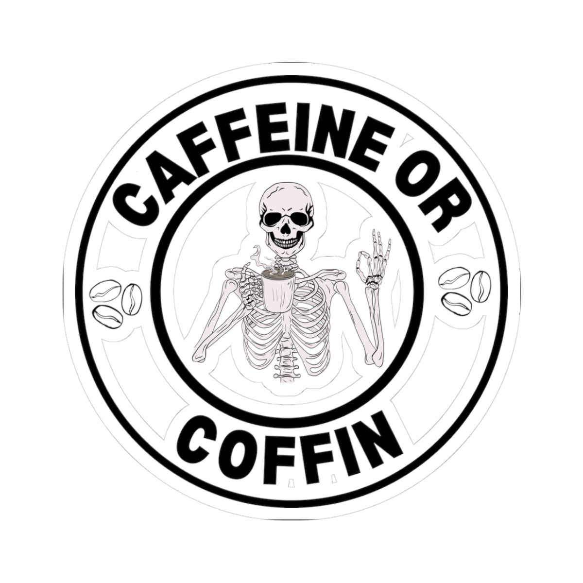 Gothic Coffee Kiss-Cut Stickers - Caffeine or Coffin Decal, Skull Design, Laptop Stickers, Gifts for Coffee Lovers, Halloween Decor
