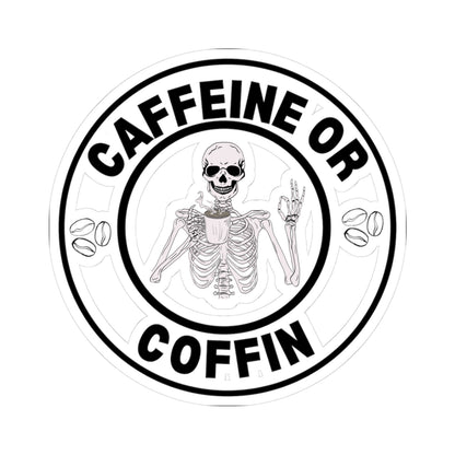 Gothic Coffee Kiss-Cut Stickers - Caffeine or Coffin Decal, Skull Design, Laptop Stickers, Gifts for Coffee Lovers, Halloween Decor