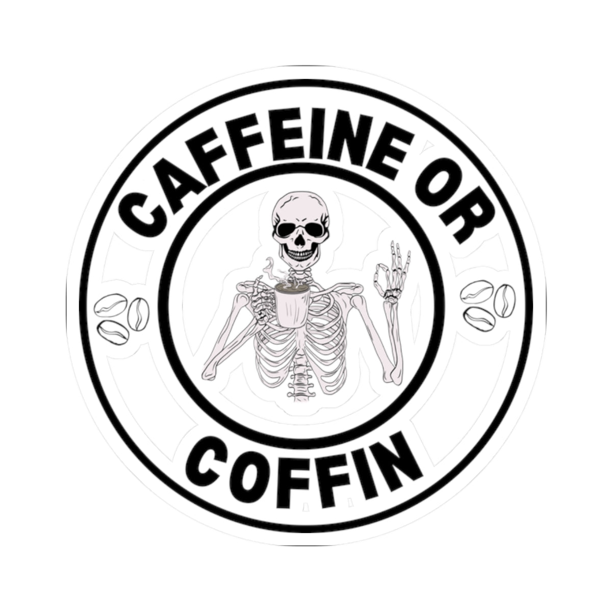 Gothic Coffee Kiss-Cut Stickers - Caffeine or Coffin Decal, Skull Design, Laptop Stickers, Gifts for Coffee Lovers, Halloween Decor