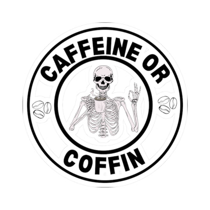 Gothic Coffee Kiss-Cut Stickers - Caffeine or Coffin Decal, Skull Design, Laptop Stickers, Gifts for Coffee Lovers, Halloween Decor