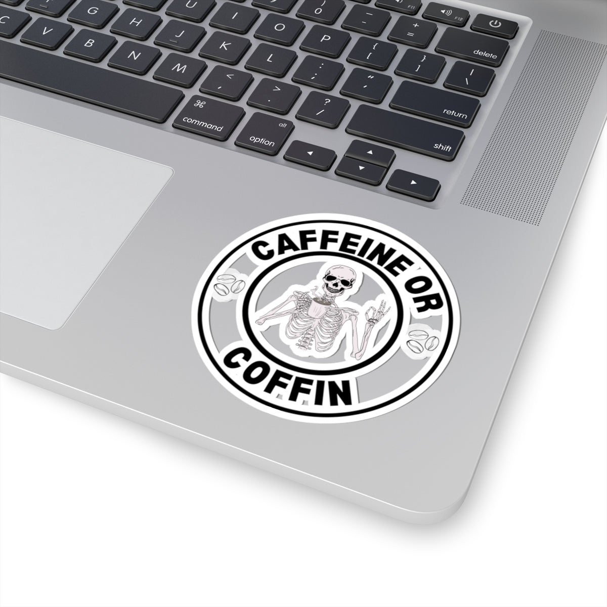 Gothic Coffee Kiss-Cut Stickers - Caffeine or Coffin Decal, Skull Design, Laptop Stickers, Gifts for Coffee Lovers, Halloween Decor