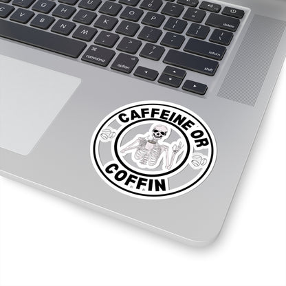 Gothic Coffee Kiss-Cut Stickers - Caffeine or Coffin Decal, Skull Design, Laptop Stickers, Gifts for Coffee Lovers, Halloween Decor