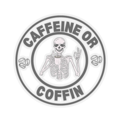Gothic Coffee Kiss-Cut Stickers - Caffeine or Coffin Decal, Skull Design, Laptop Stickers, Gifts for Coffee Lovers, Halloween Decor