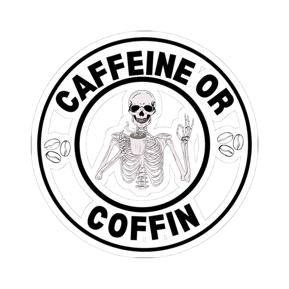 Gothic Coffee Kiss-Cut Stickers - Caffeine or Coffin Decal, Skull Design, Laptop Stickers, Gifts for Coffee Lovers, Halloween Decor