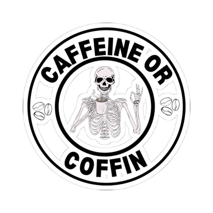 Gothic Coffee Kiss-Cut Stickers - Caffeine or Coffin Decal, Skull Design, Laptop Stickers, Gifts for Coffee Lovers, Halloween Decor
